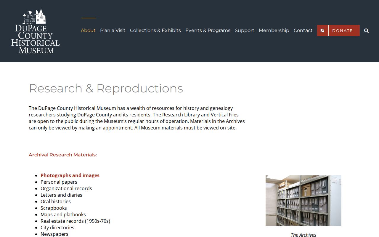 DuPage County Historical Museum research and reproduction services