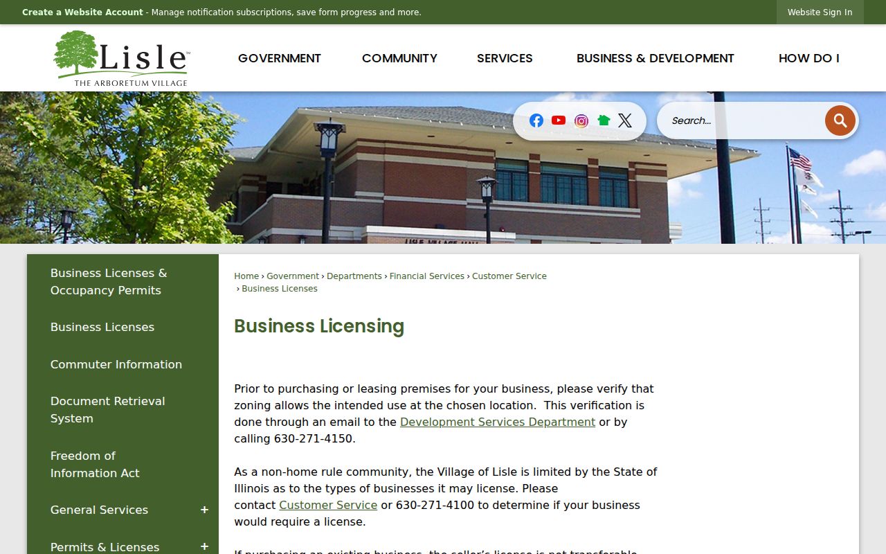 Lisle business license information used as block context