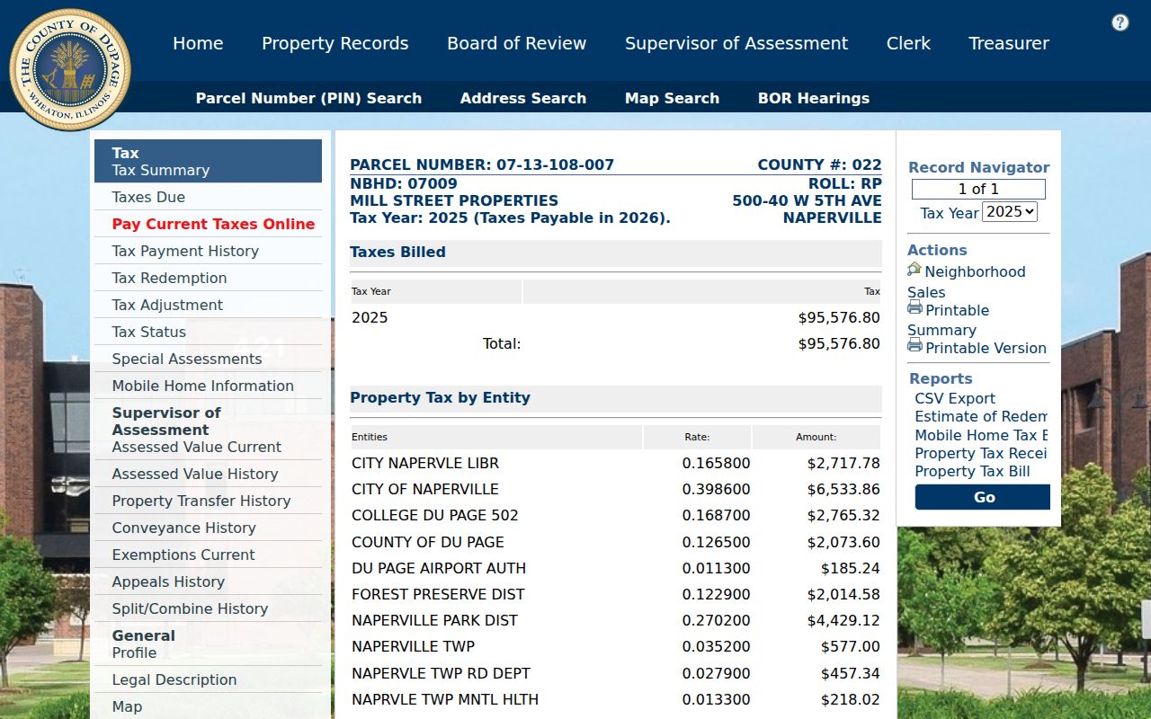 DuPage assessor parcel card used for Lisle previous resident research