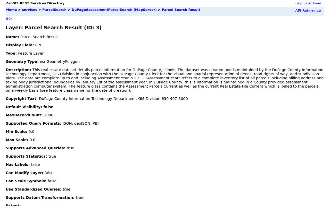 DuPage parcel data fields for a Lisle street search
