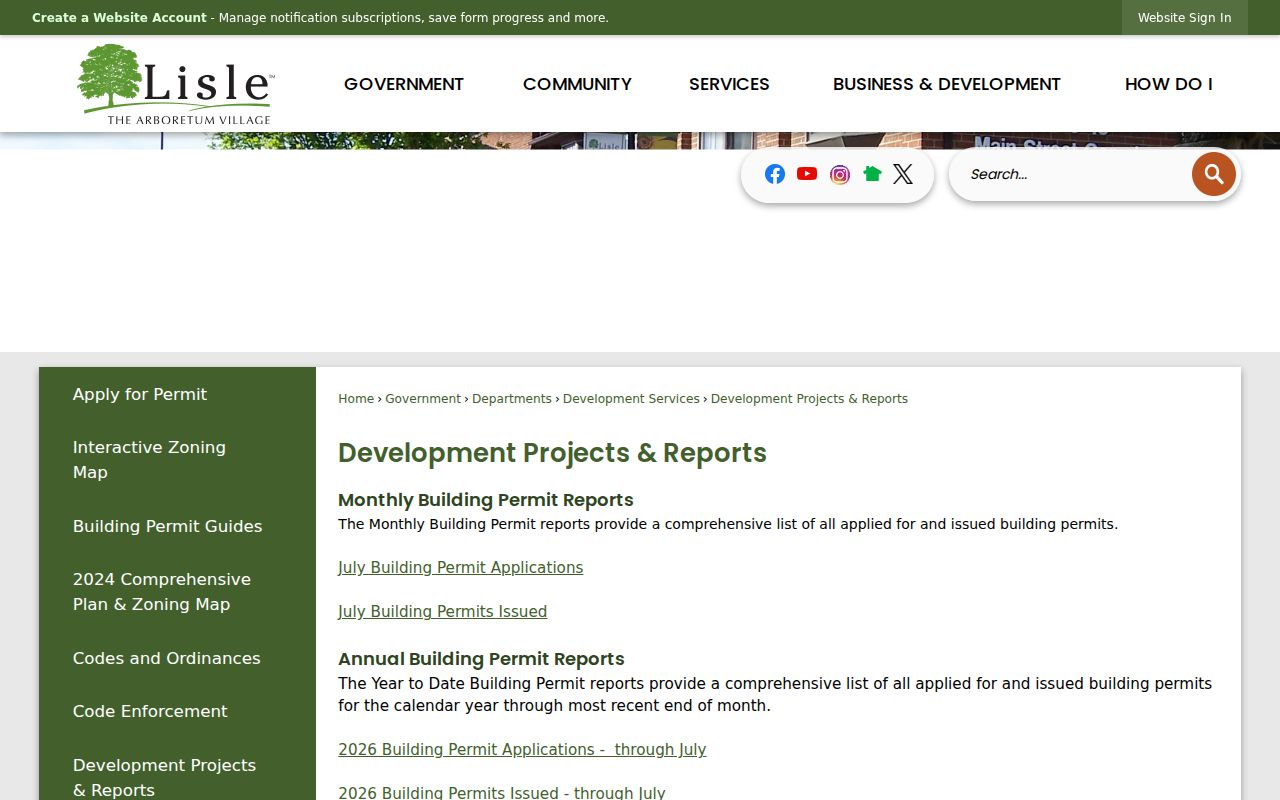 Village of Lisle development and permit reports indexed by address