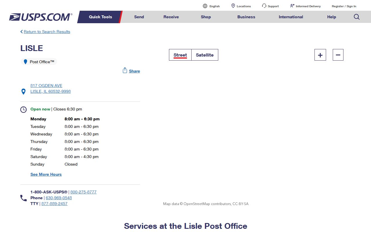 Lisle ZIP code directory showing the 60532 post office